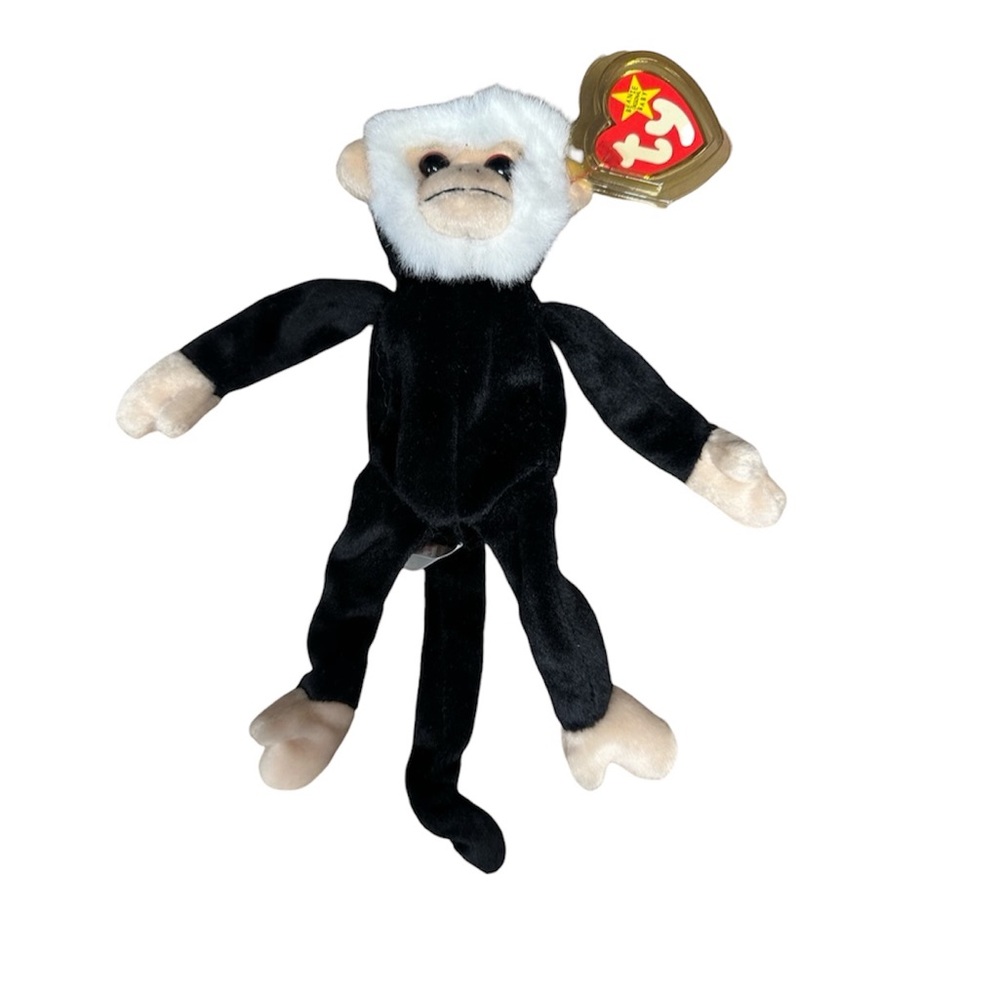 Ty Beanie Babies Collection Mooch Black and White Plush Toy Monkey 1998